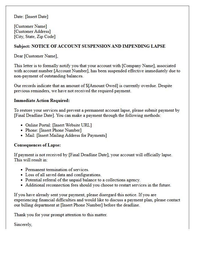 Account Suspension and Impending Lapse Letter
