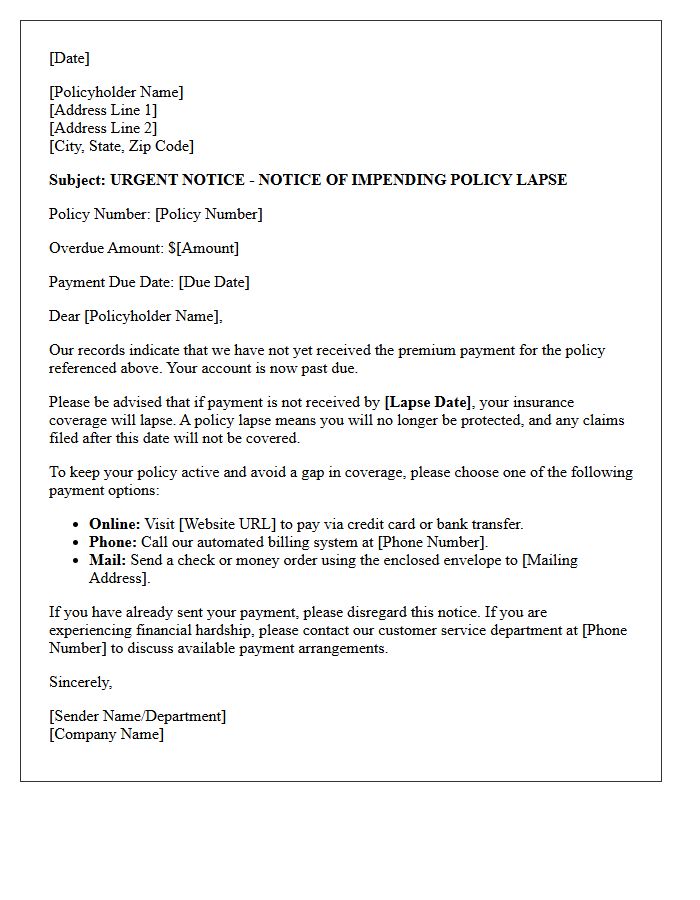 Overdue Premium Impending Lapse Letter