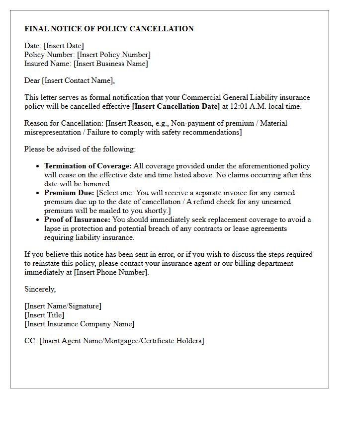 Commercial Liability Final Notice of Policy Cancellation Letter