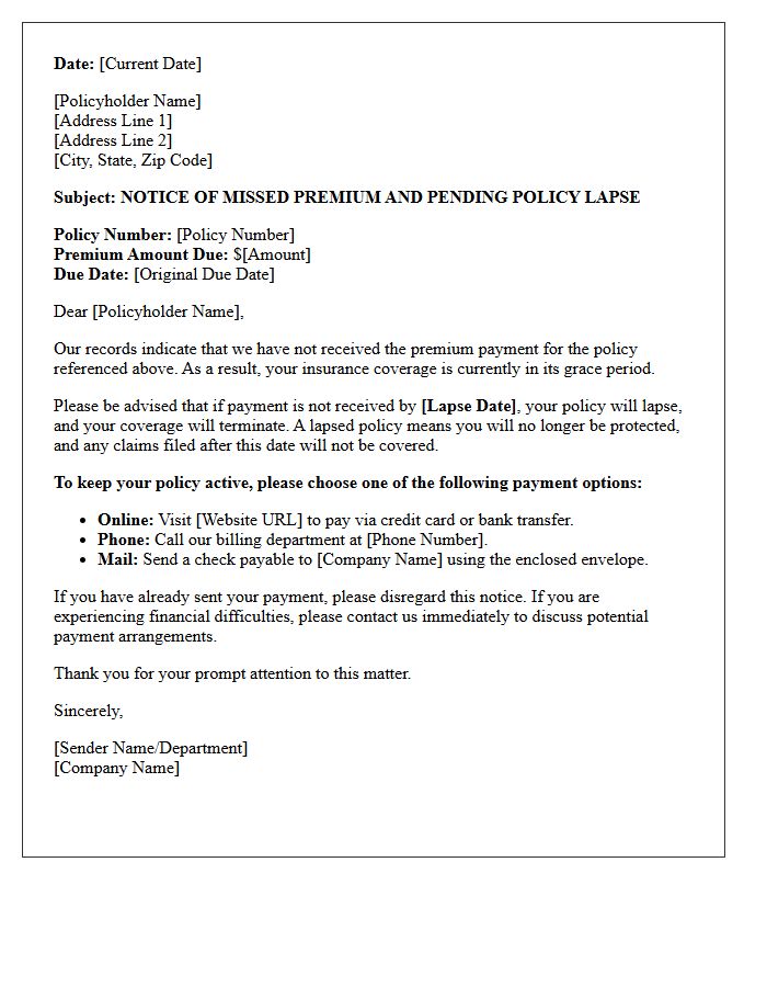 Missed Premium Payment And Pending Lapse Letter