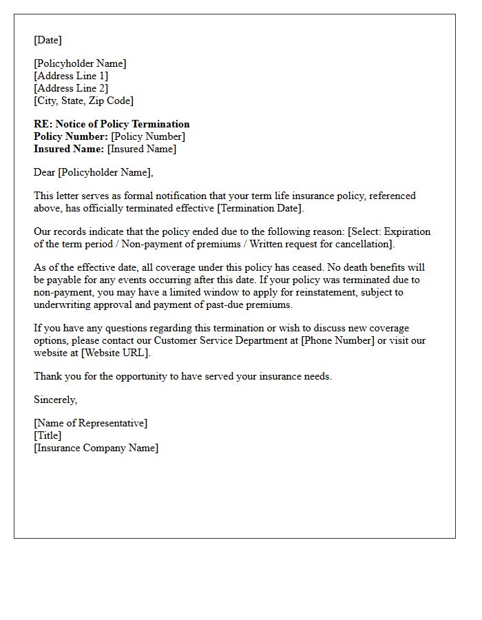 Final Term Life Policy Termination Letter