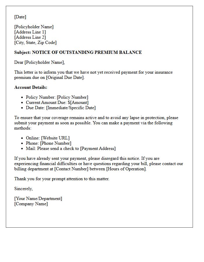 Outstanding Premium Balance Due Letter