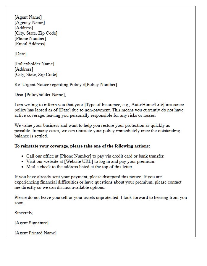 Insurance Agent Policy Lapse Follow-Up Letter