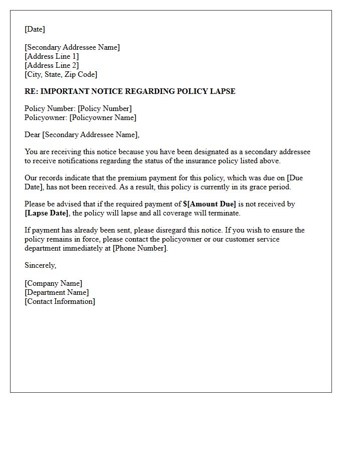 Secondary Addressee Lapse Warning Letter