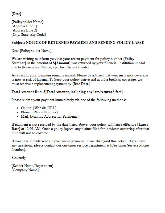 Returned Payment And Pending Lapse Letter