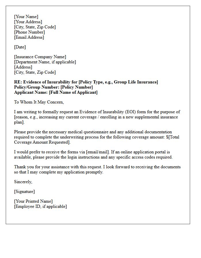 Evidence Of Insurability Request Letter