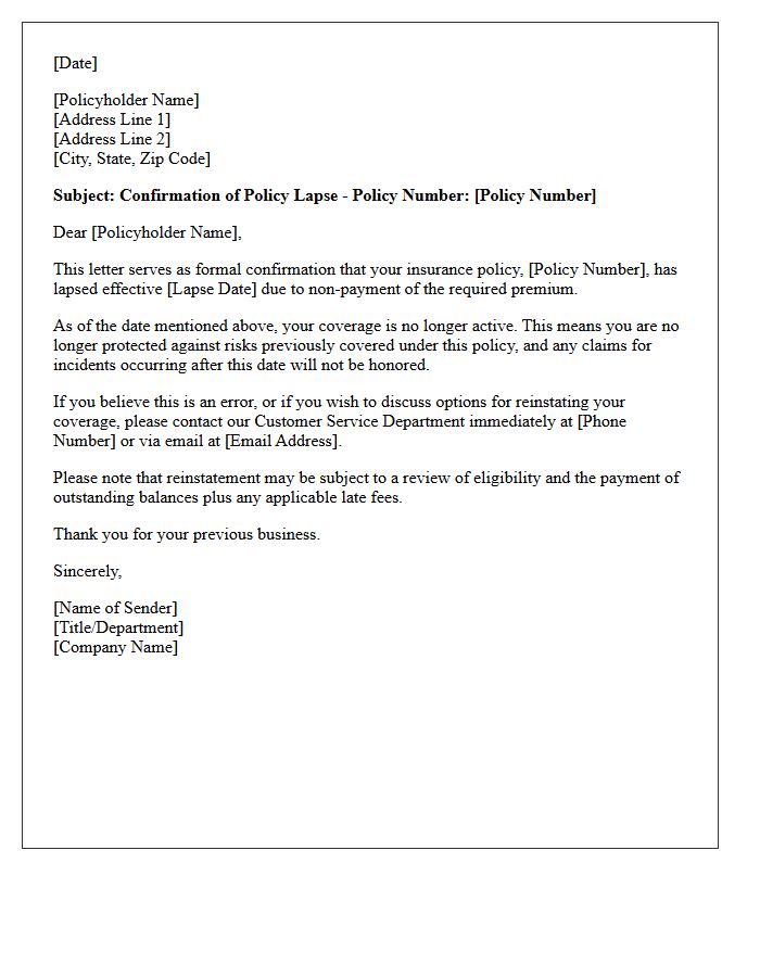 Lapsed Policy Status Confirmation Letter