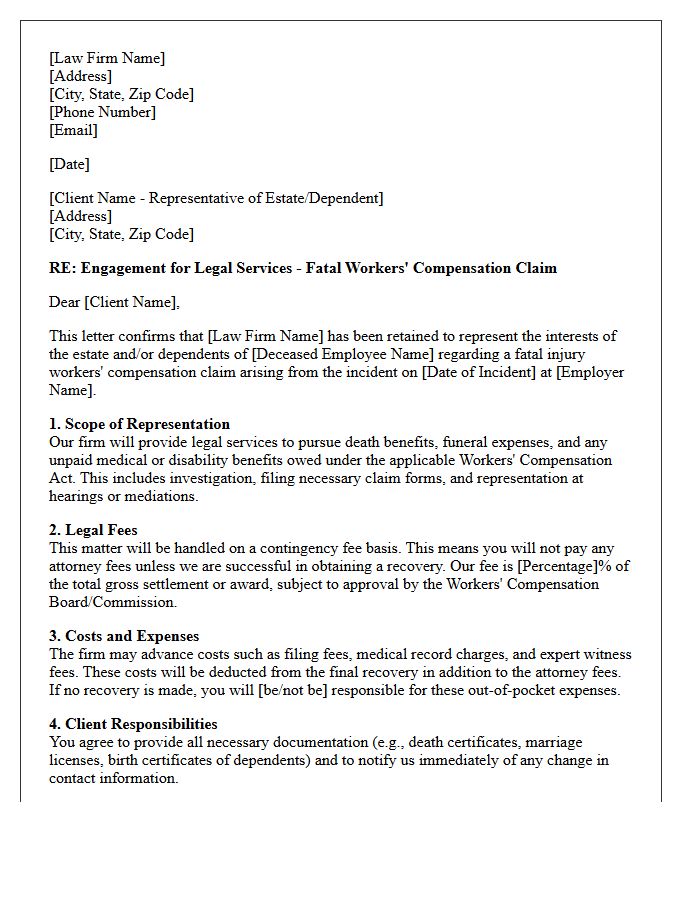 Fatal Injury Workers Compensation Claim Engagement Letter