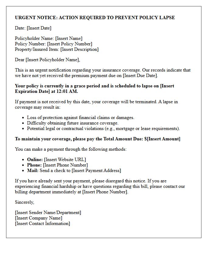 Urgent Notice of Impending Policy Lapse Letter