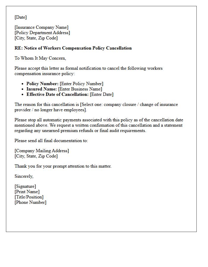 Notice of Formal Workers Compensation Cancellation Letter
