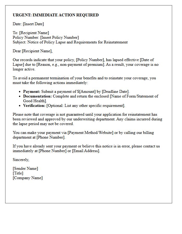 Immediate Action Required for Policy Reinstatement Letter