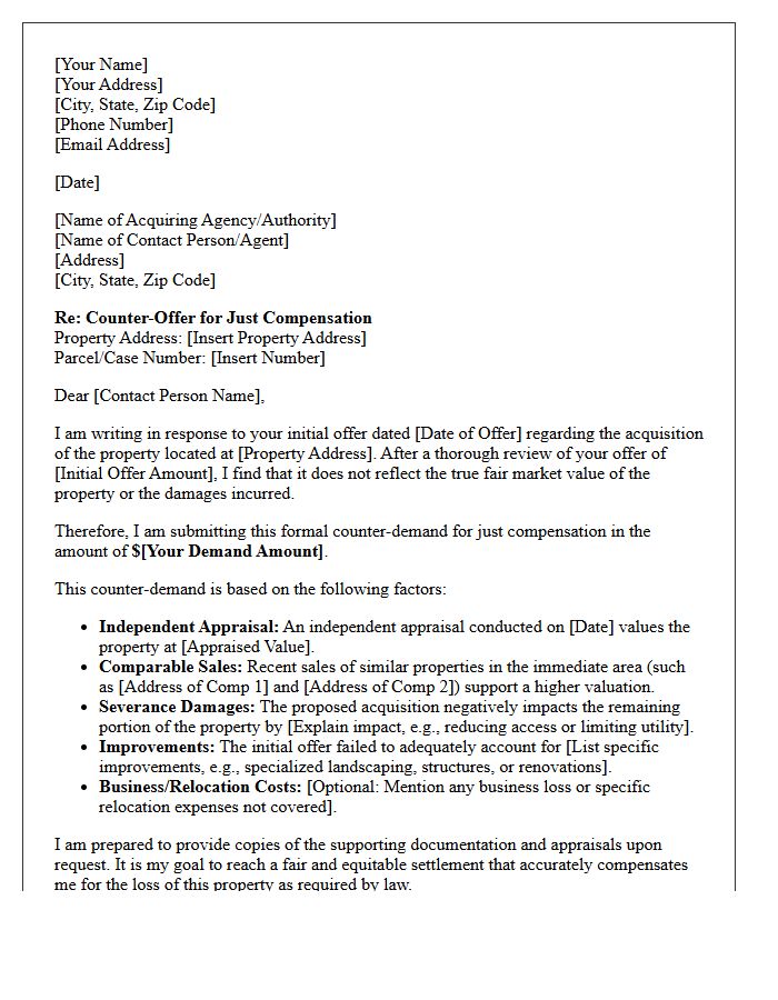 Just Compensation Counter Demand Letter