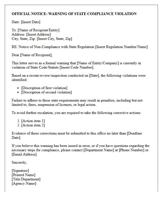 Warning of State Compliance Violation Letter