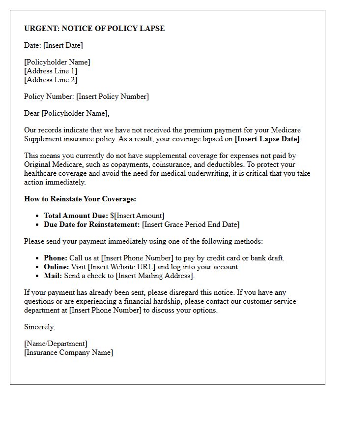 Urgent Medicare Supplement Policy Lapse Letter