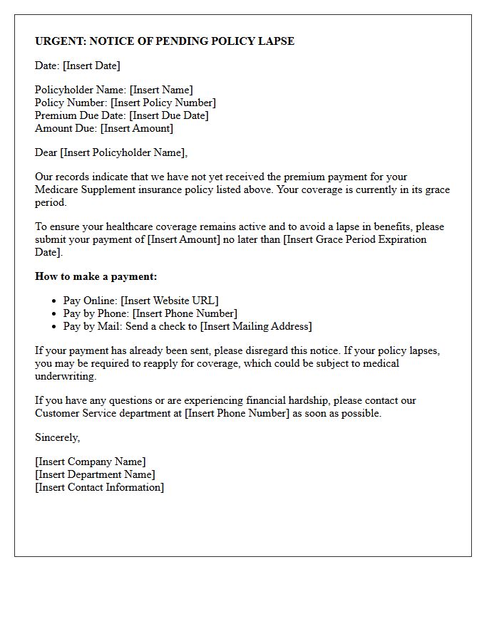 Notice of Pending Medicare Supplement Policy Lapse Letter
