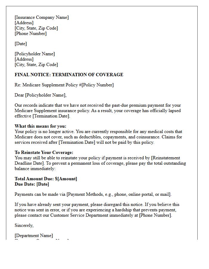 Final Notice Medicare Supplement Policy Lapse Letter