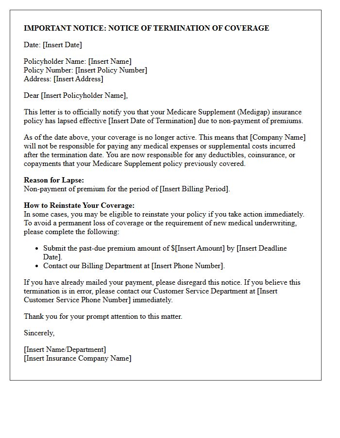 Official Medicare Supplement Policy Lapse Notification Letter