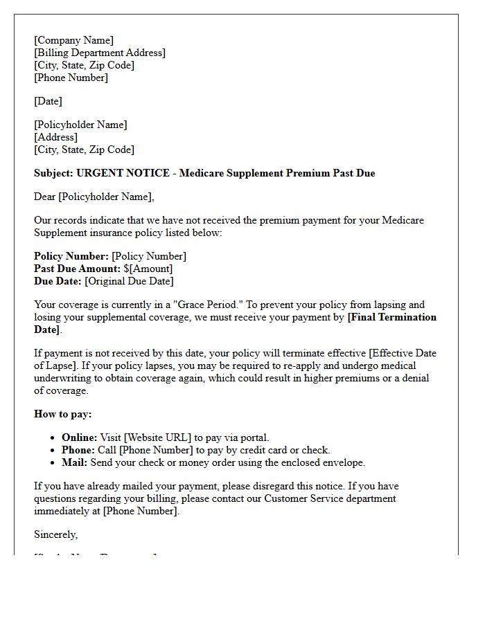 Medicare Supplement Premium Past Due Lapse Letter