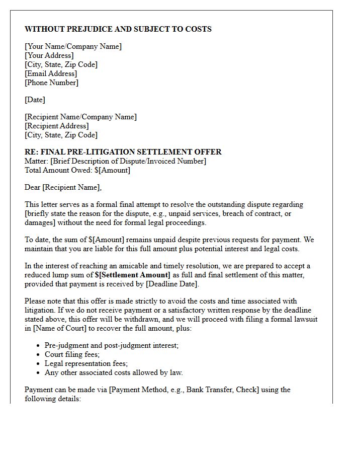 Final Pre-Litigation Settlement Offer Letter