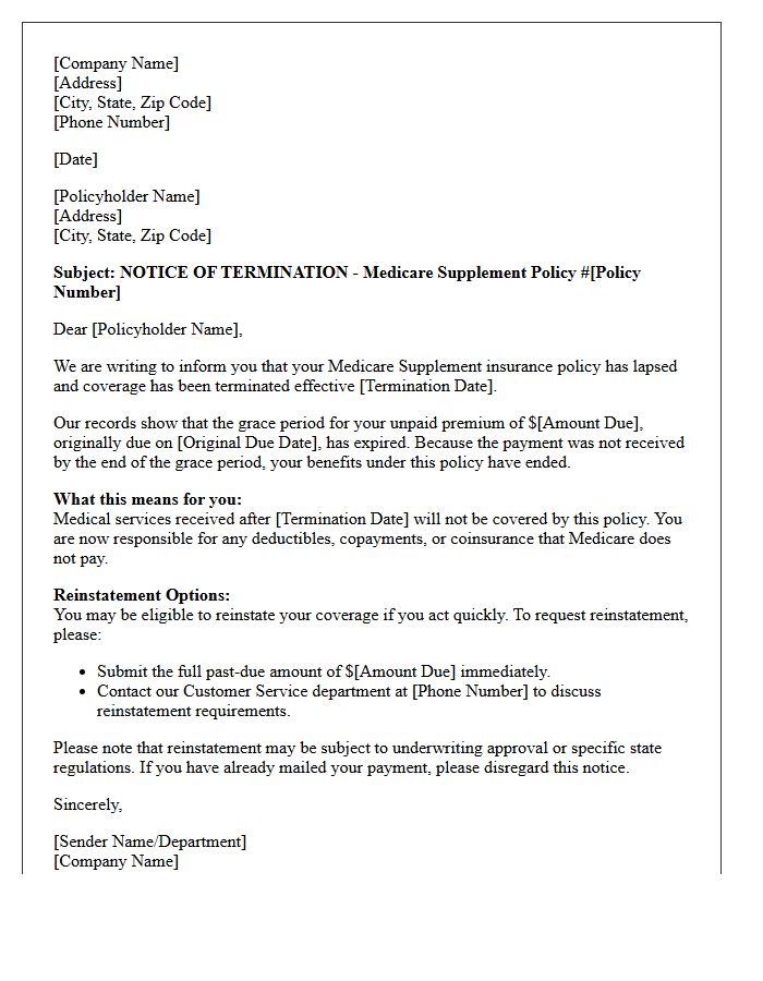 Medicare Supplement Grace Period Expiration Lapse Letter