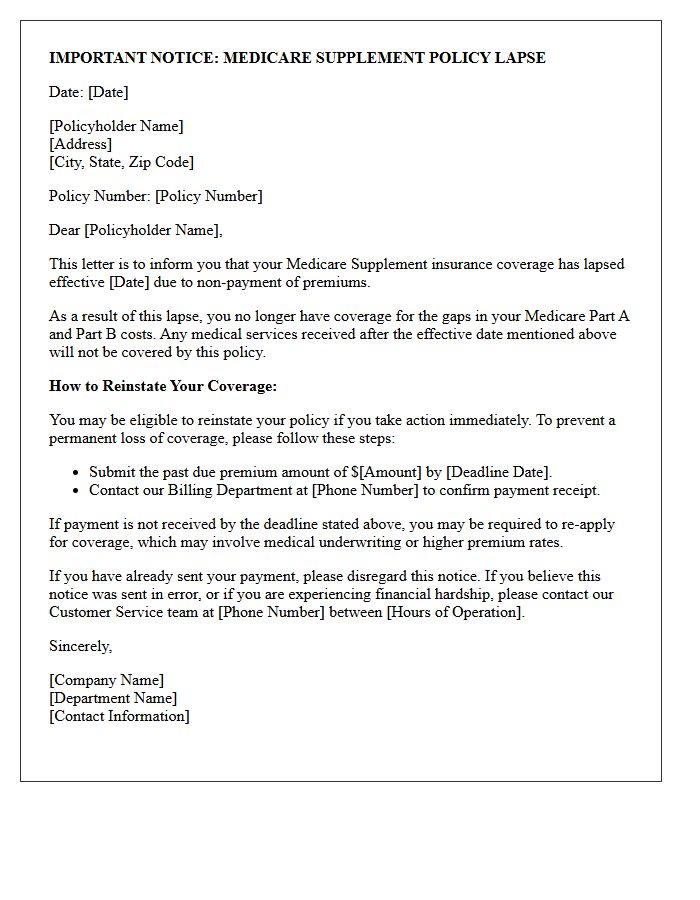 Important Notice Medicare Supplement Policy Lapse Letter