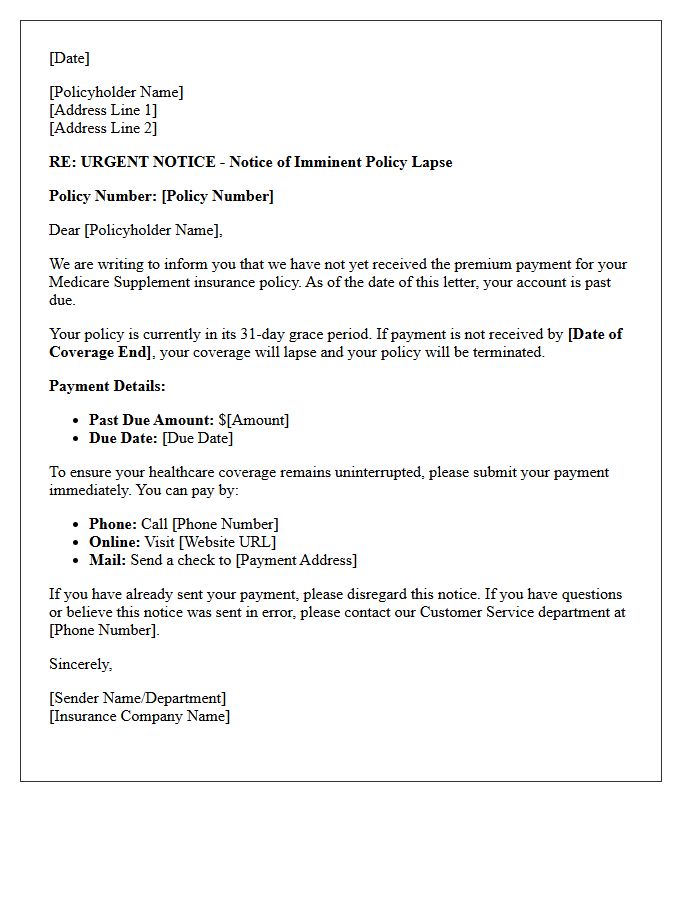 Warning of Imminent Medicare Supplement Policy Lapse Letter