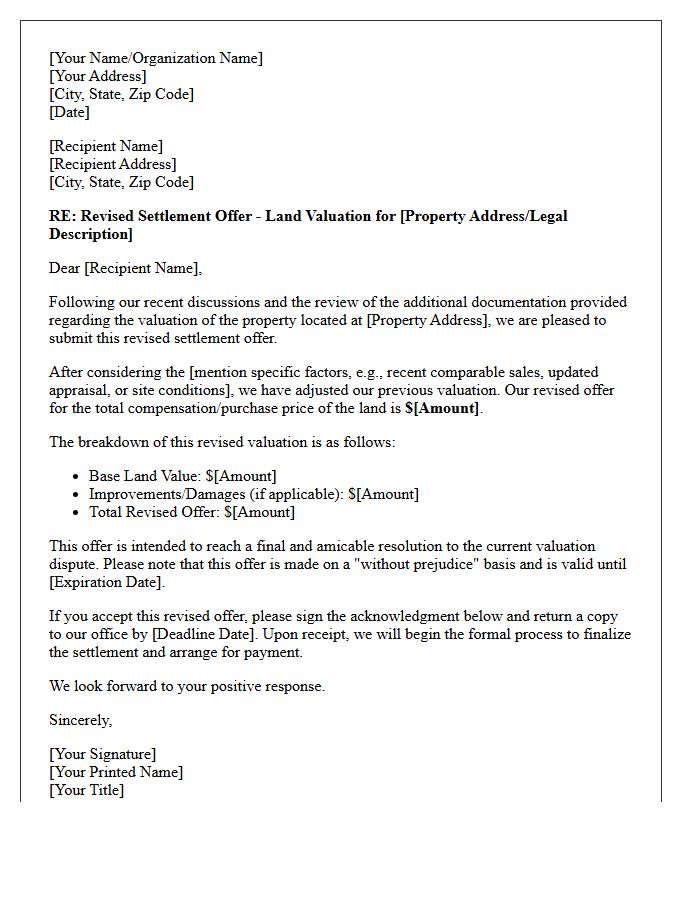 Revised Land Valuation Settlement Offer Letter