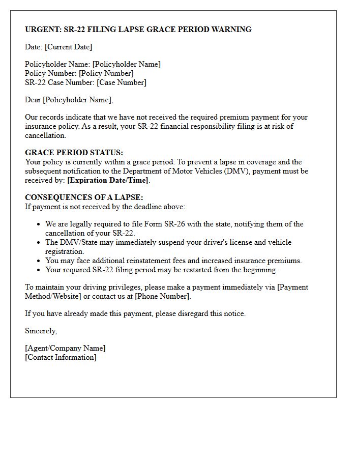 SR-22 Filing Lapse Grace Period Warning Letter