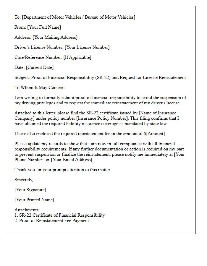 SR-22 Reinstatement And Suspension Avoidance Letter