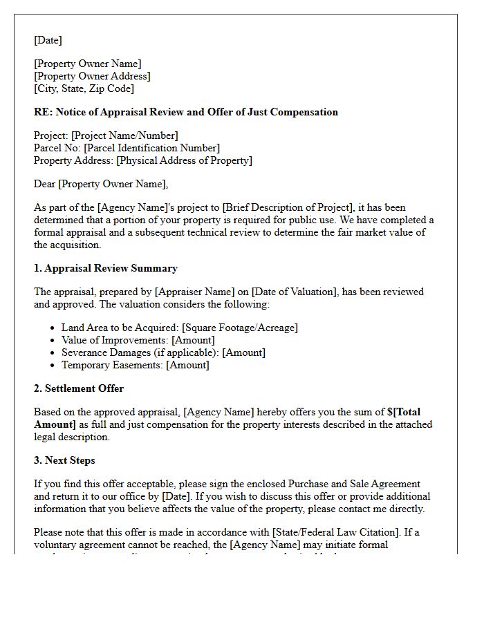 Condemnation Appraisal Review and Settlement Letter