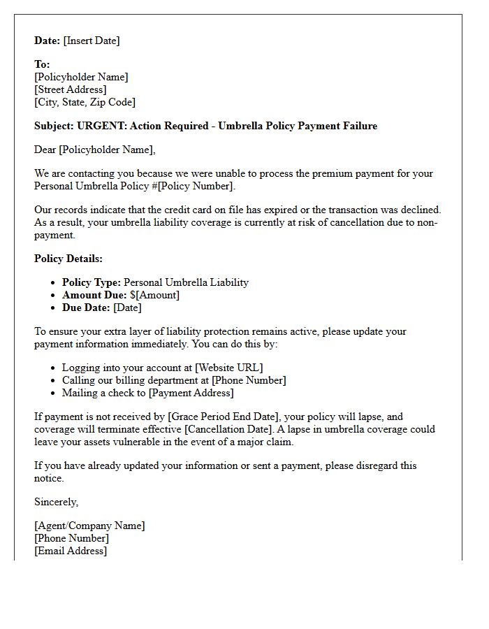 Umbrella Policy Expired Credit Card Payment Lapse Warning Letter