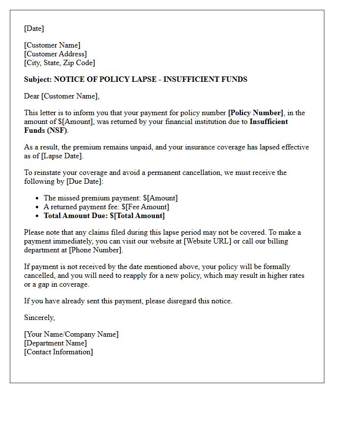 Insufficient Funds Policy Lapse Notification Letter