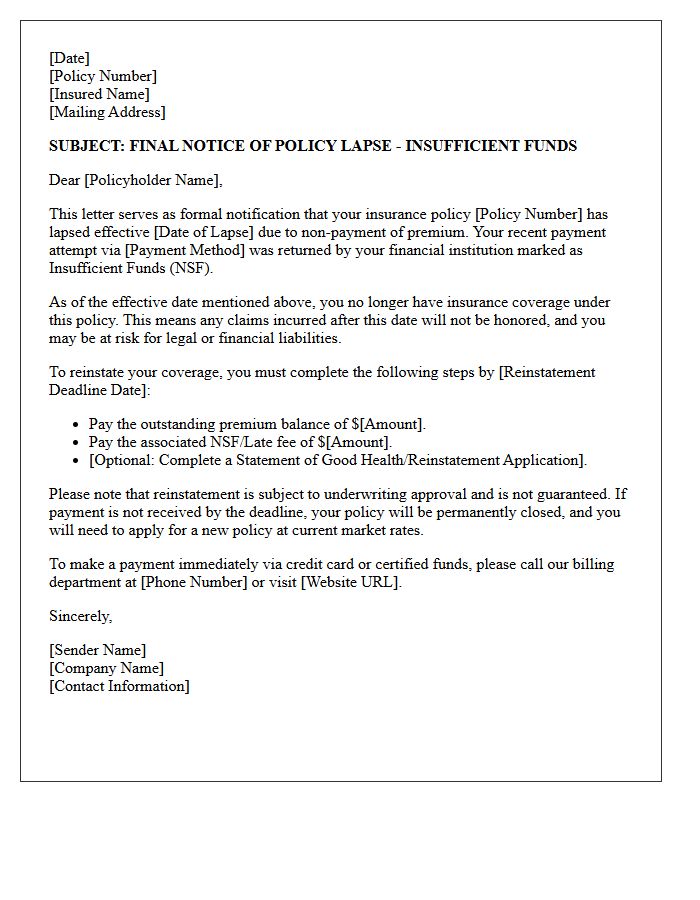 Final Notice Of Policy Lapse Due To Insufficient Funds Letter
