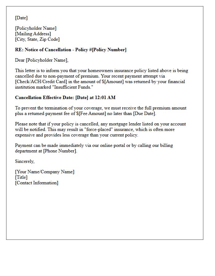 Homeowners Insurance Insufficient Funds Termination Letter