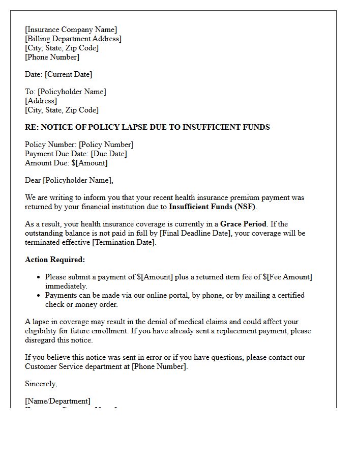 Health Insurance Insufficient Funds Lapse Notice Letter