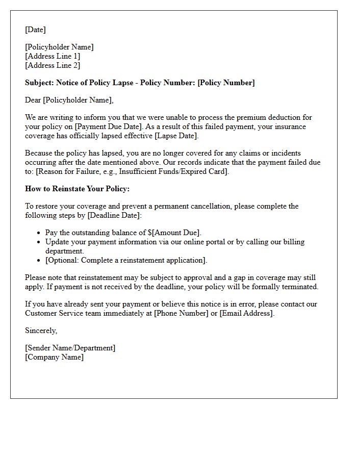 Failed Premium Deduction Policy Lapse Letter