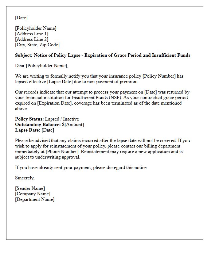 Grace Period Expiration And Insufficient Funds Lapse Letter