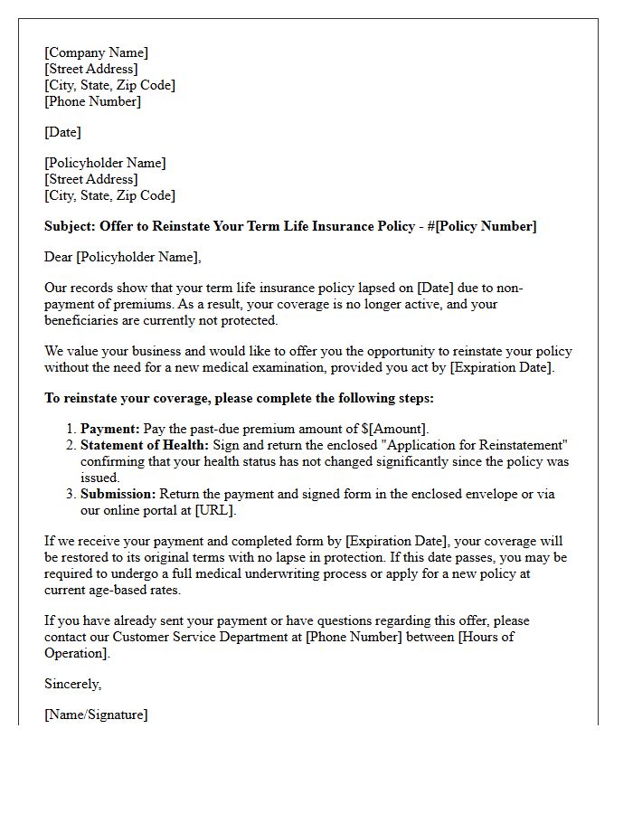Term Life Insurance Post-Lapse Reinstatement Offer Letter