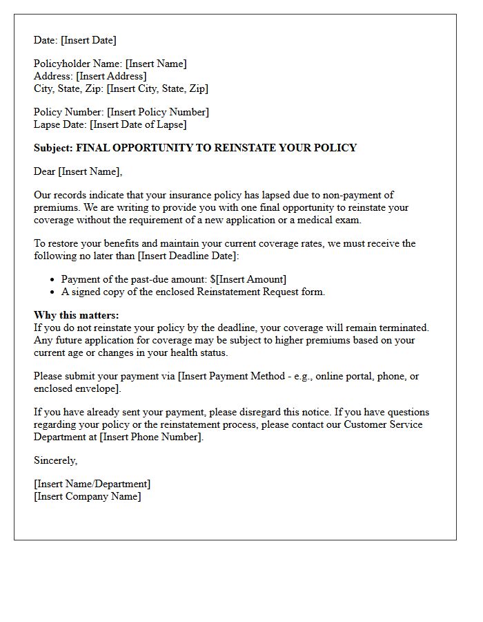 Final Opportunity Post-Lapse Reinstatement Offer Letter