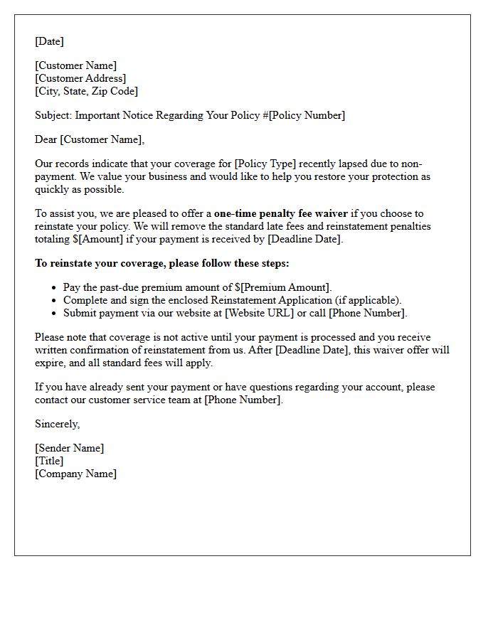 Waived Penalty Fee Post-Lapse Reinstatement Offer Letter