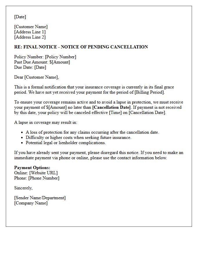 Final Grace Period Letter Before Coverage Lapse