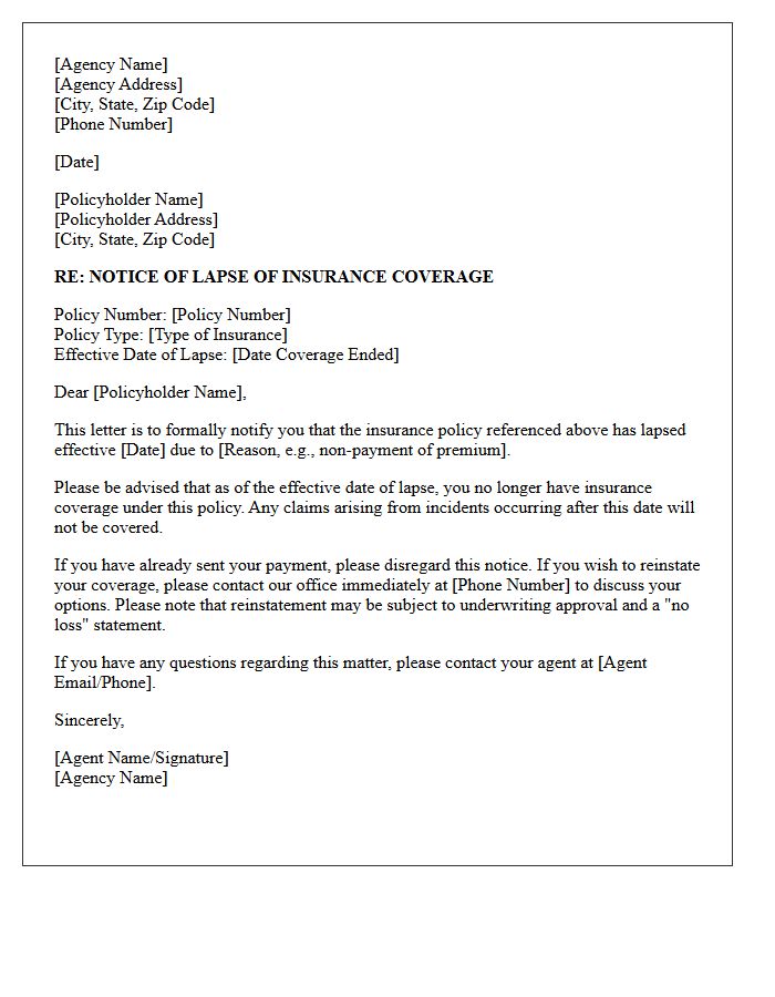 Insurance Agency Letter Confirming Lapse of Coverage