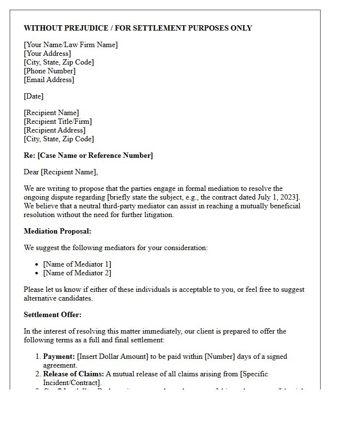 Mediation Proposal and Settlement Offer Letter