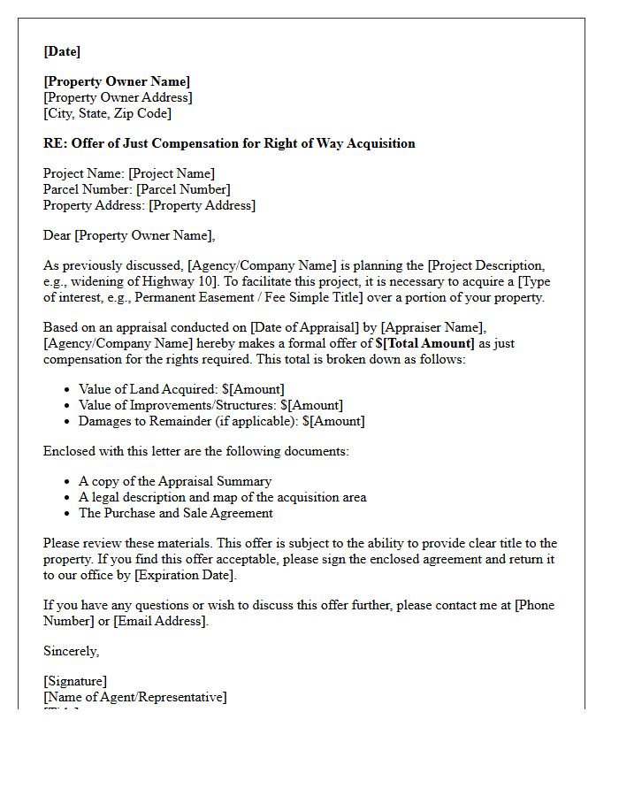 Right of Way Acquisition Settlement Offer Letter