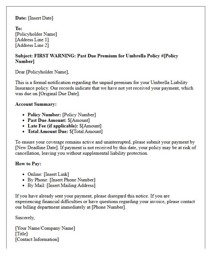 First Warning Letter for Umbrella Premium Non-Payment