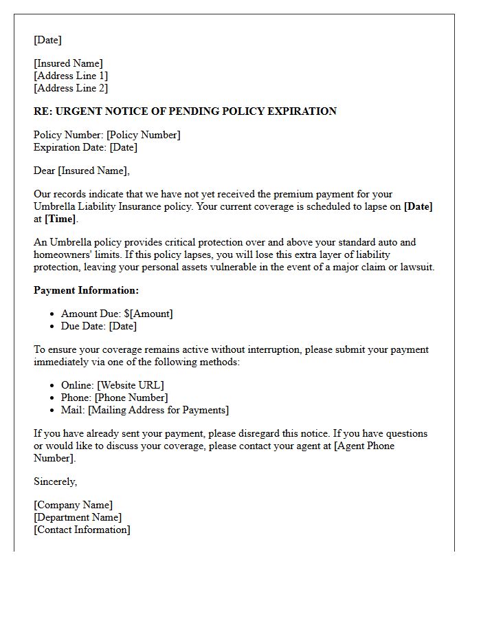 Umbrella Liability Premium Lapse Warning Letter