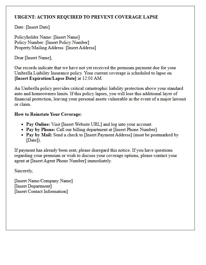 Action Required Umbrella Policy Lapse Warning Letter