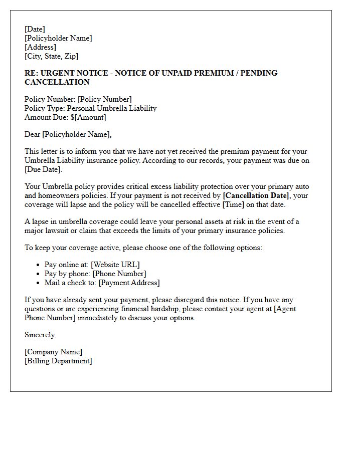 Standard Umbrella Policy Premium Lapse Warning Letter