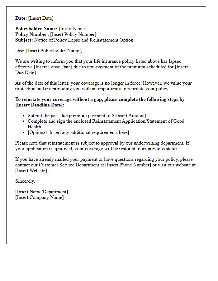 Standard Life Insurance Notice Of Lapse With Reinstatement Option Letter