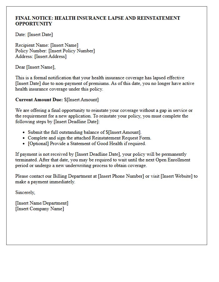 Final Notice Of Health Insurance Lapse Reinstatement Letter